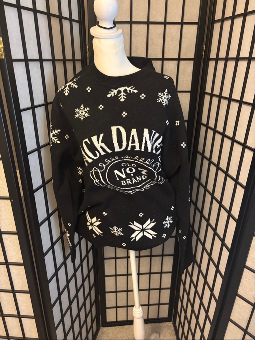 Jack Daniel’s Black Snowflake Graphic Crewneck Sweater